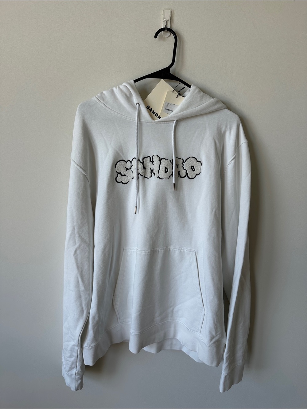 Sandro White Crewneck Hoodie with Black Embroidered Logo